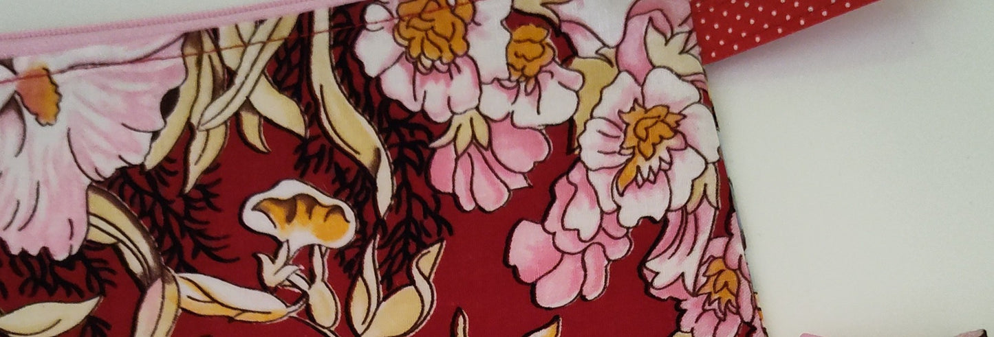 Red Floral Rectangle Zippered Pouch - 2 Sizes