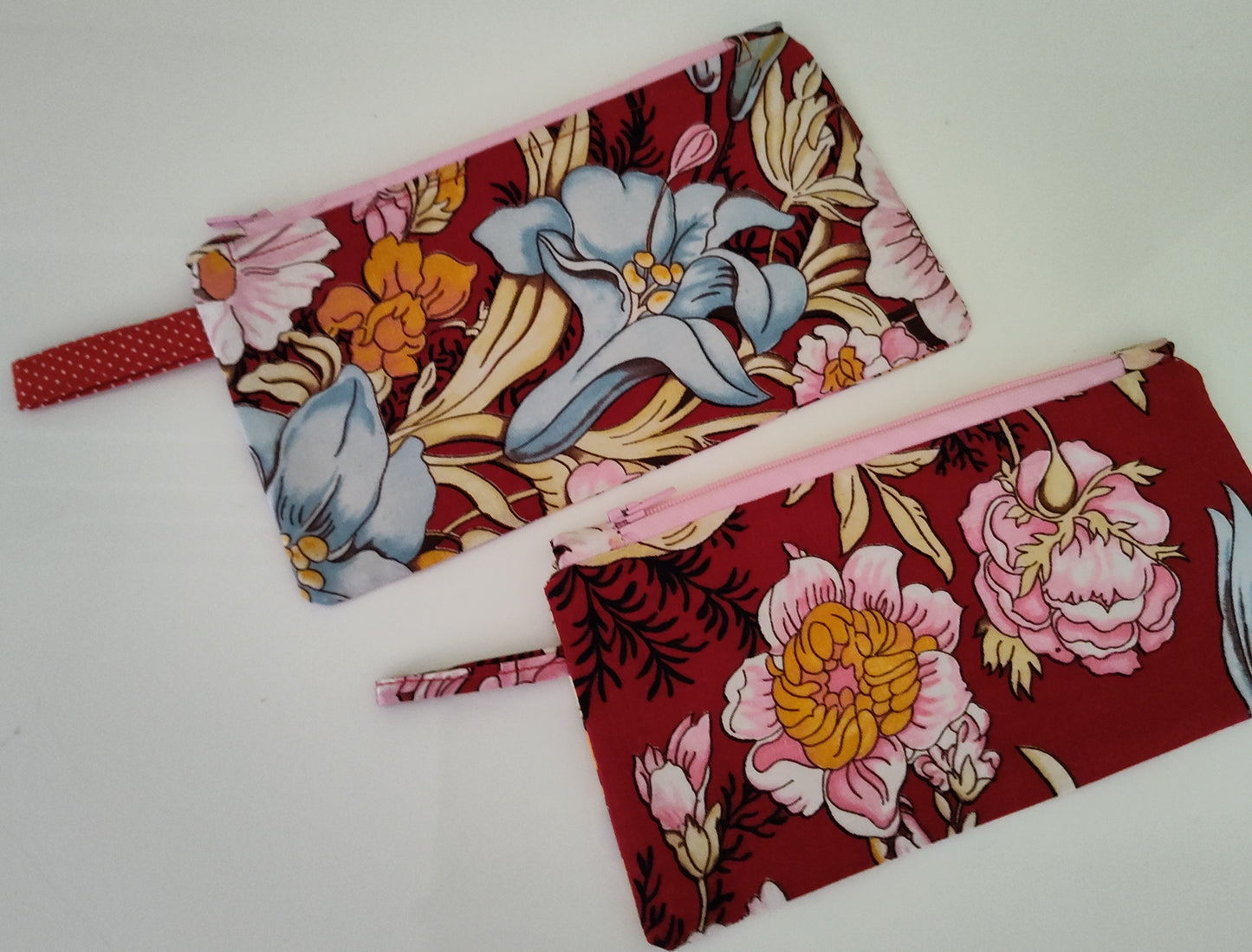 Red Floral Rectangle Zippered Pouch - 2 Sizes