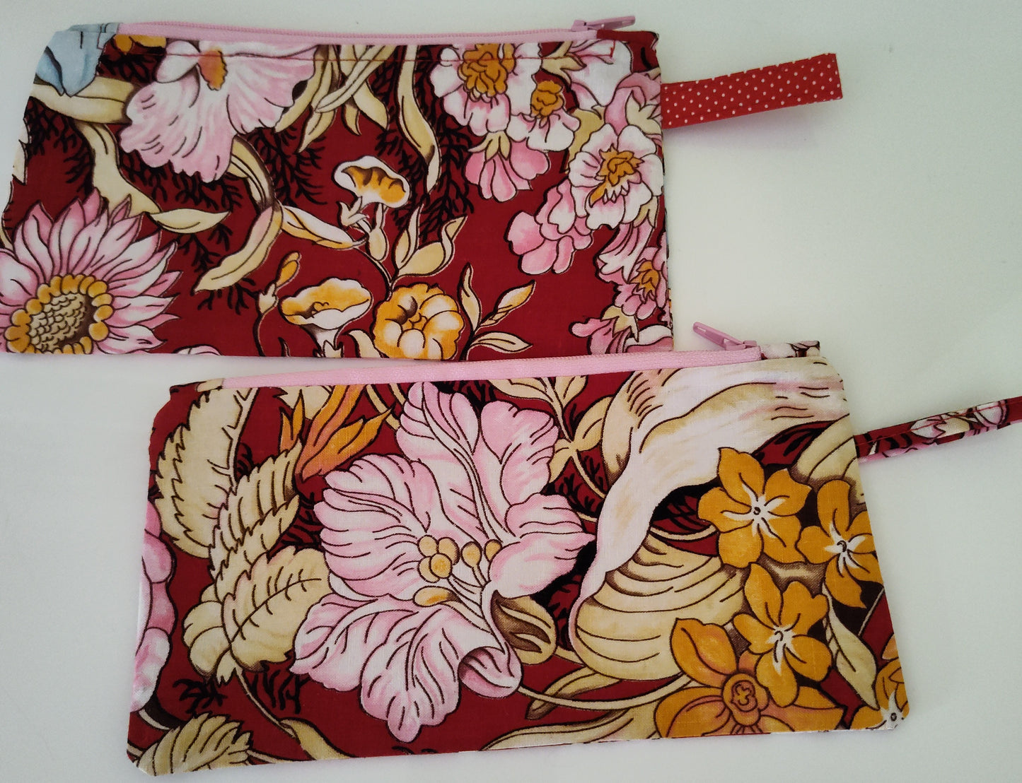 Red Floral Rectangle Zippered Pouch - 2 Sizes