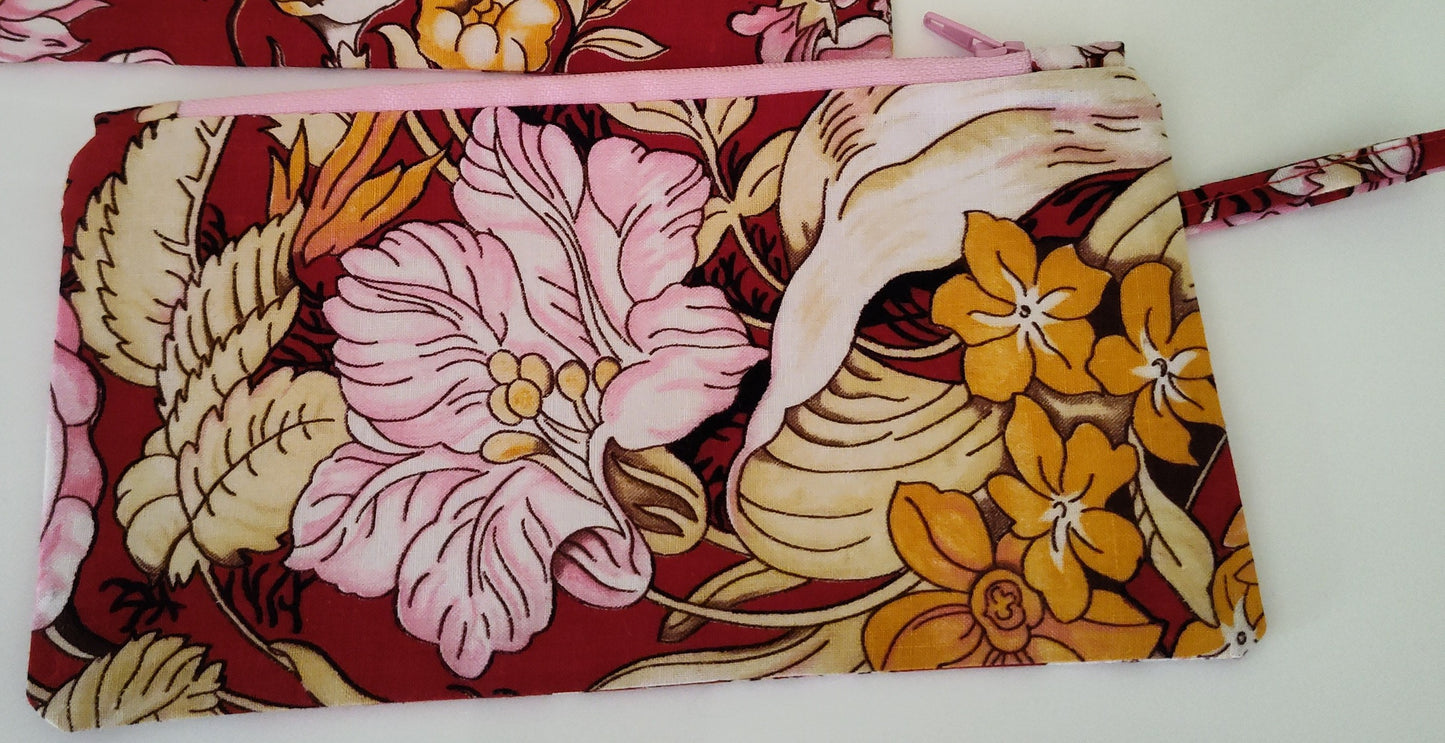 Red Floral Rectangle Zippered Pouch - 2 Sizes