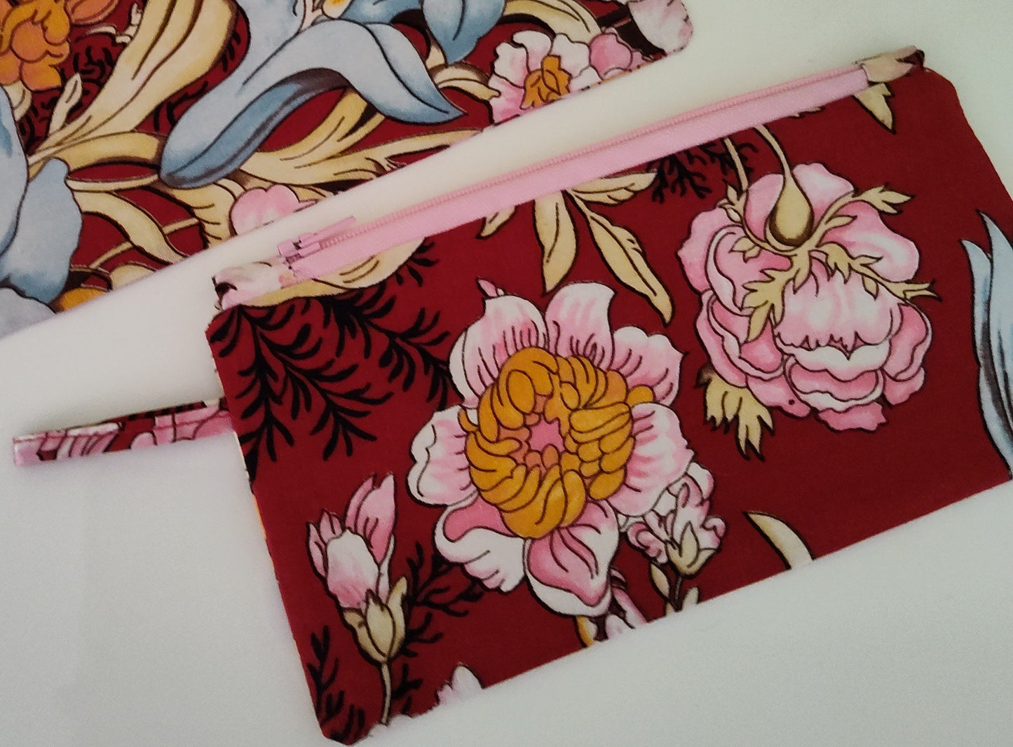Red Floral Rectangle Zippered Pouch - 2 Sizes