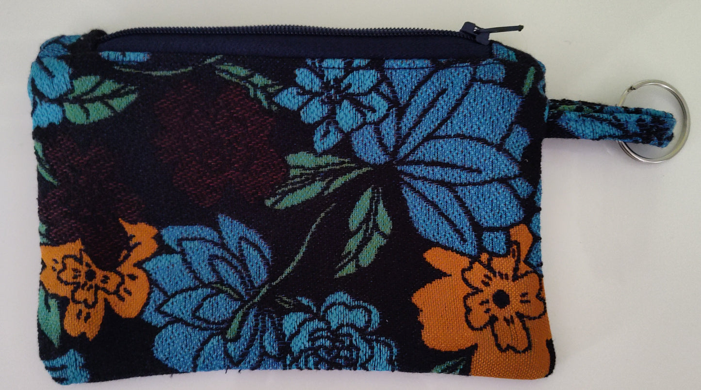 Stunning Blue Flower Tabbed Zipper Pouch