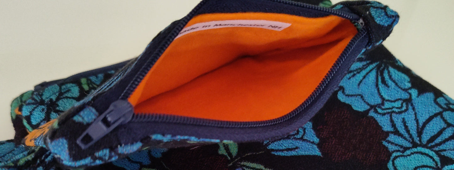 Stunning Blue Flower Tabbed Zipper Pouch