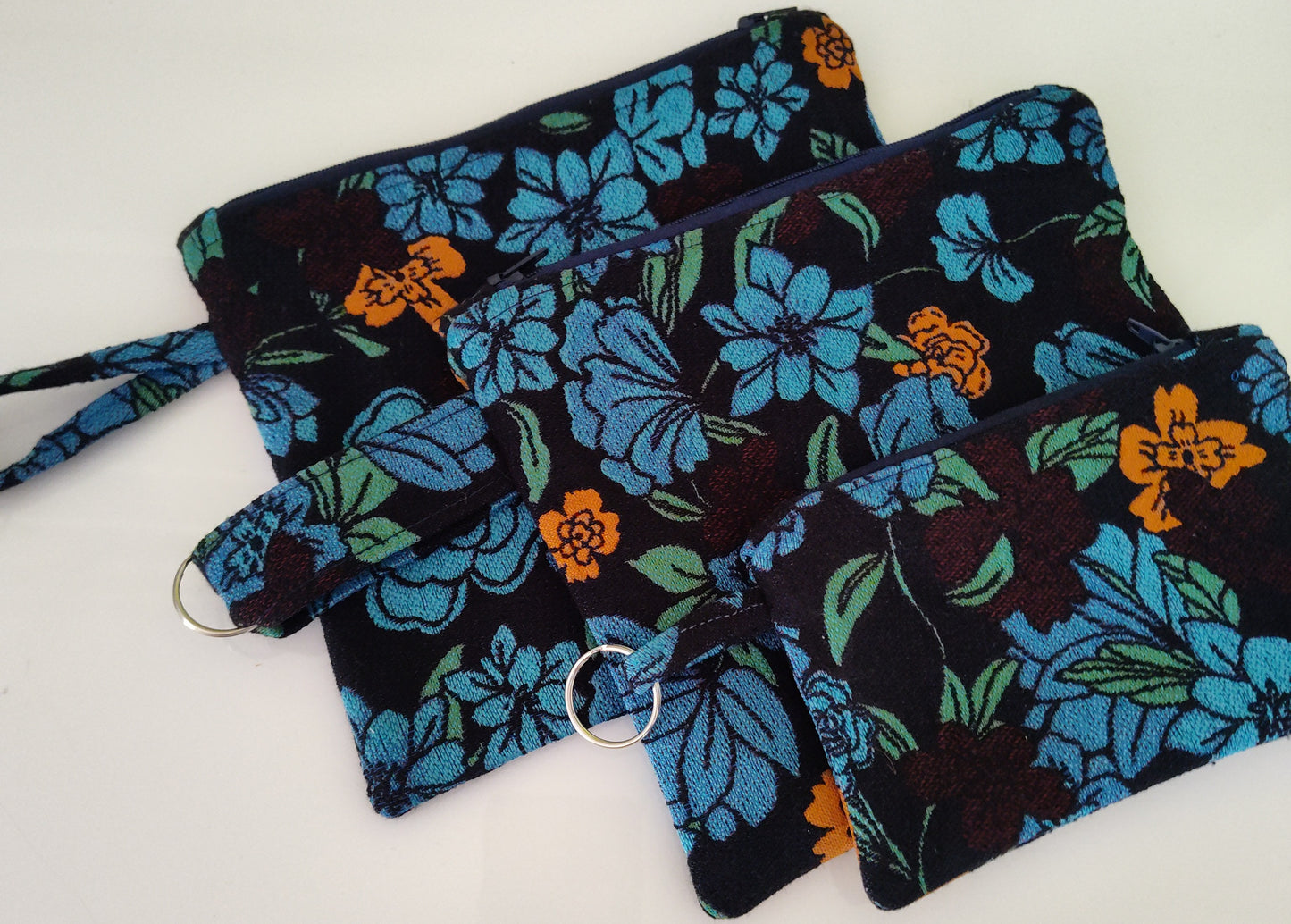 Stunning Blue Flower Tabbed Zipper Pouch