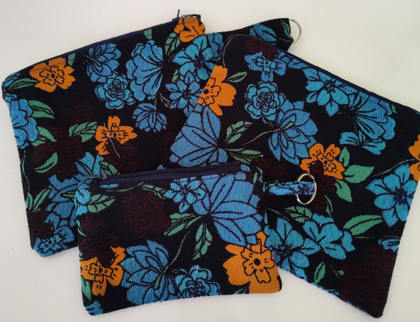 Stunning Blue Flower Tabbed Zipper Pouch