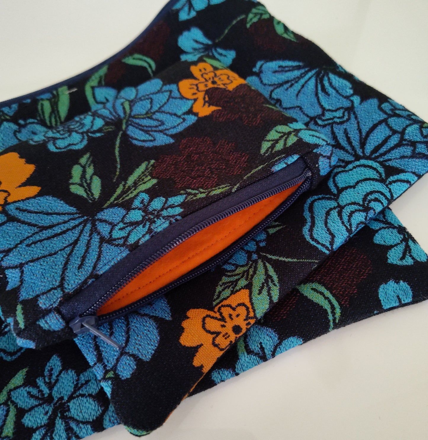 Stunning Blue Flower Tabbed Zipper Pouch