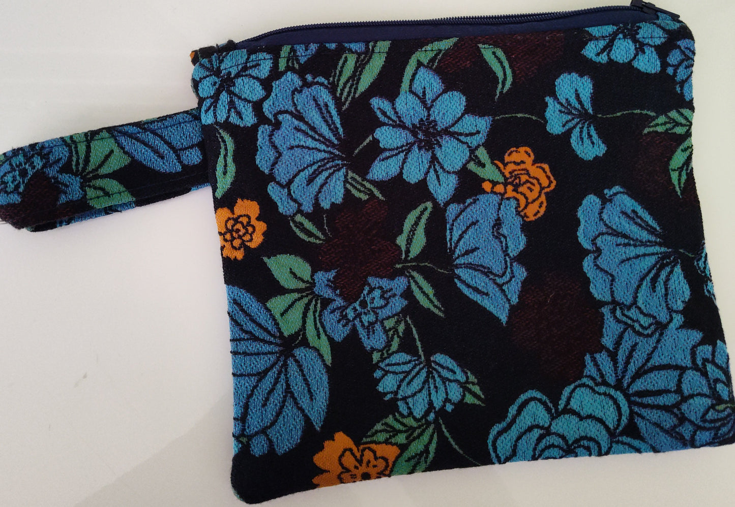 Stunning Blue Flower Tabbed Zipper Pouch