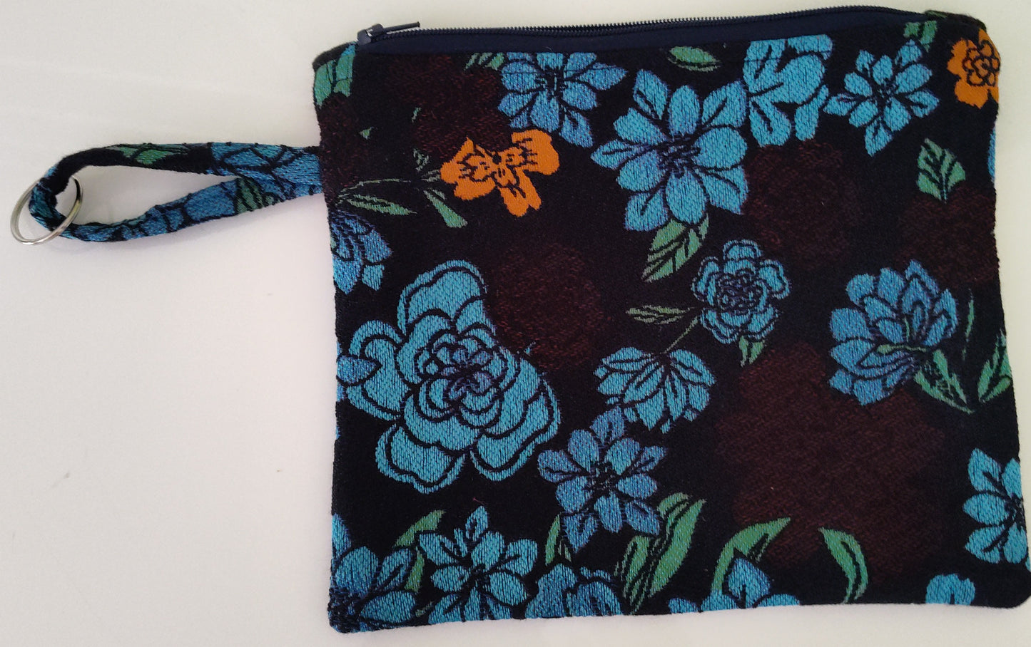 Stunning Blue Flower Tabbed Zipper Pouch