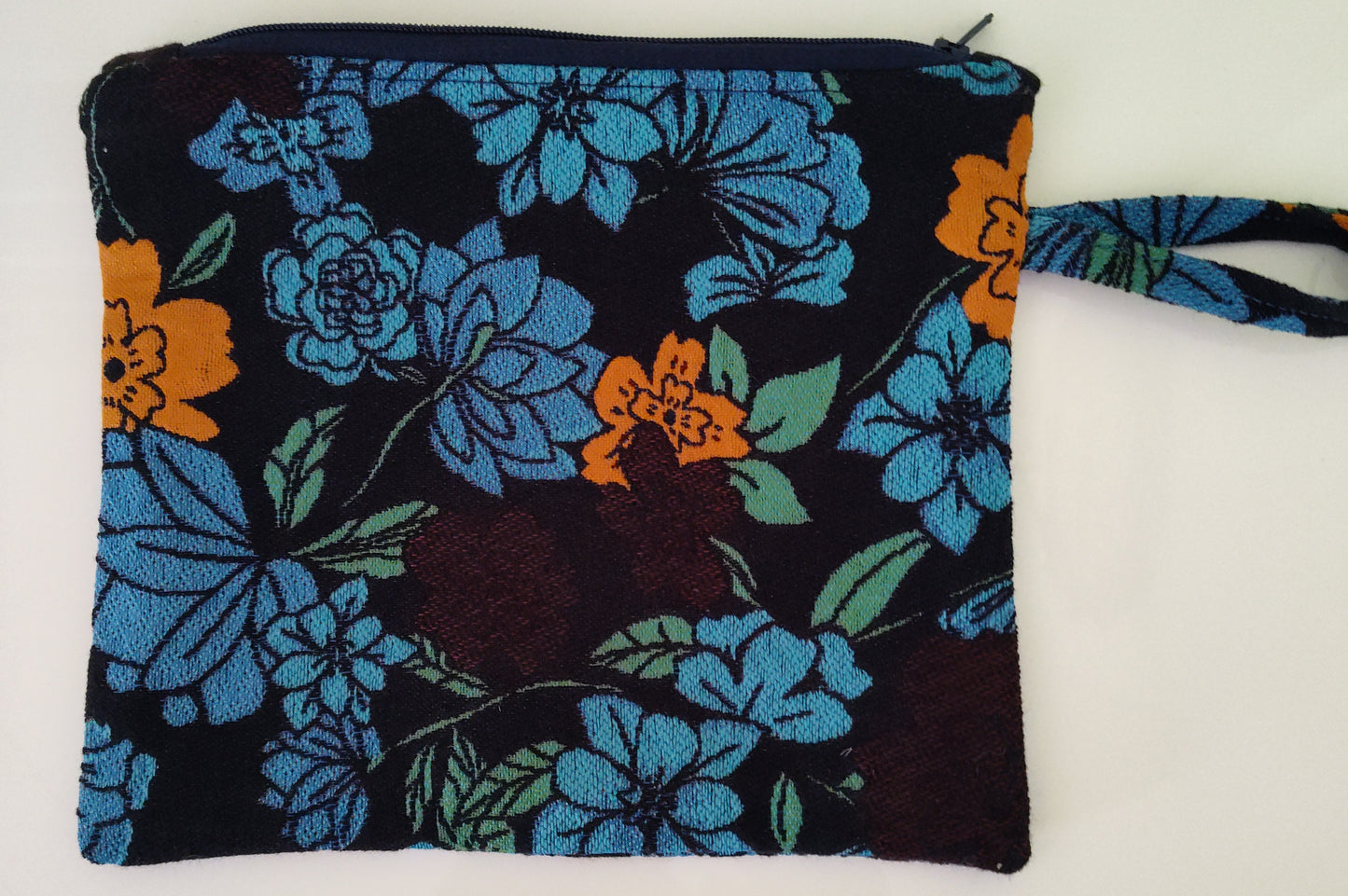 Stunning Blue Flower Tabbed Zipper Pouch