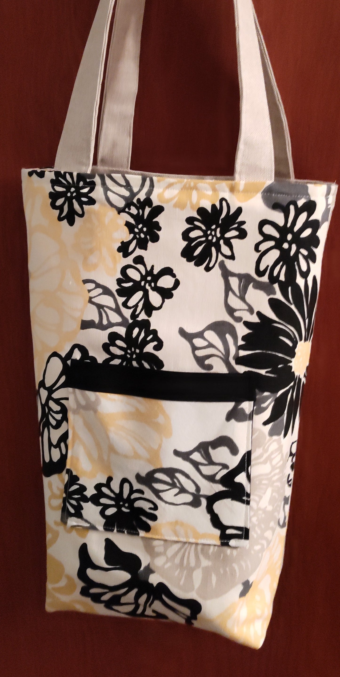 Yellow and Black Flower Canvas Tall Narrow Tote