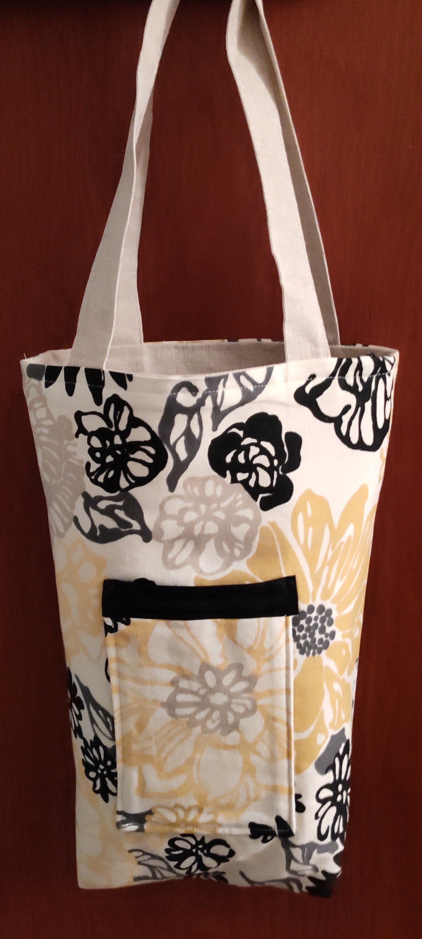Yellow and Black Flower Canvas Tall Narrow Tote