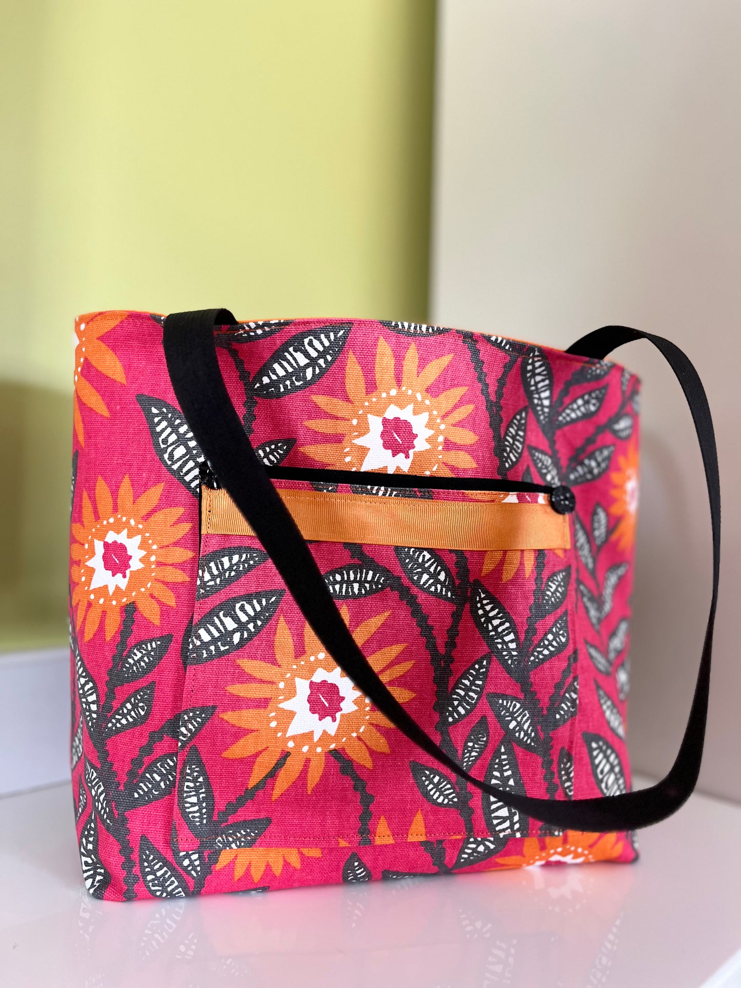Black Velvet Trim Canvas Tote