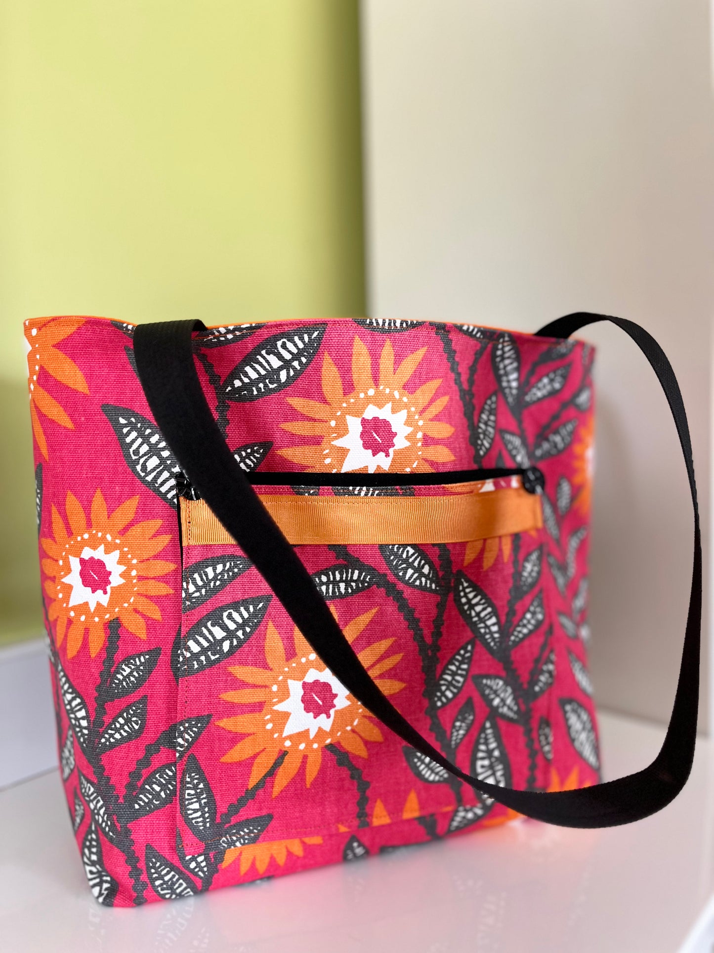 Black Velvet Trim Canvas Tote