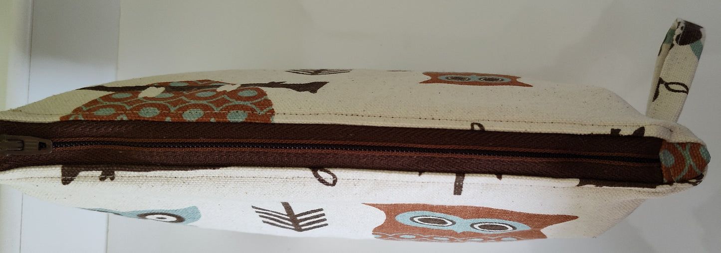 Charming Owl Zippered Pouch with Built-In Handle - Large