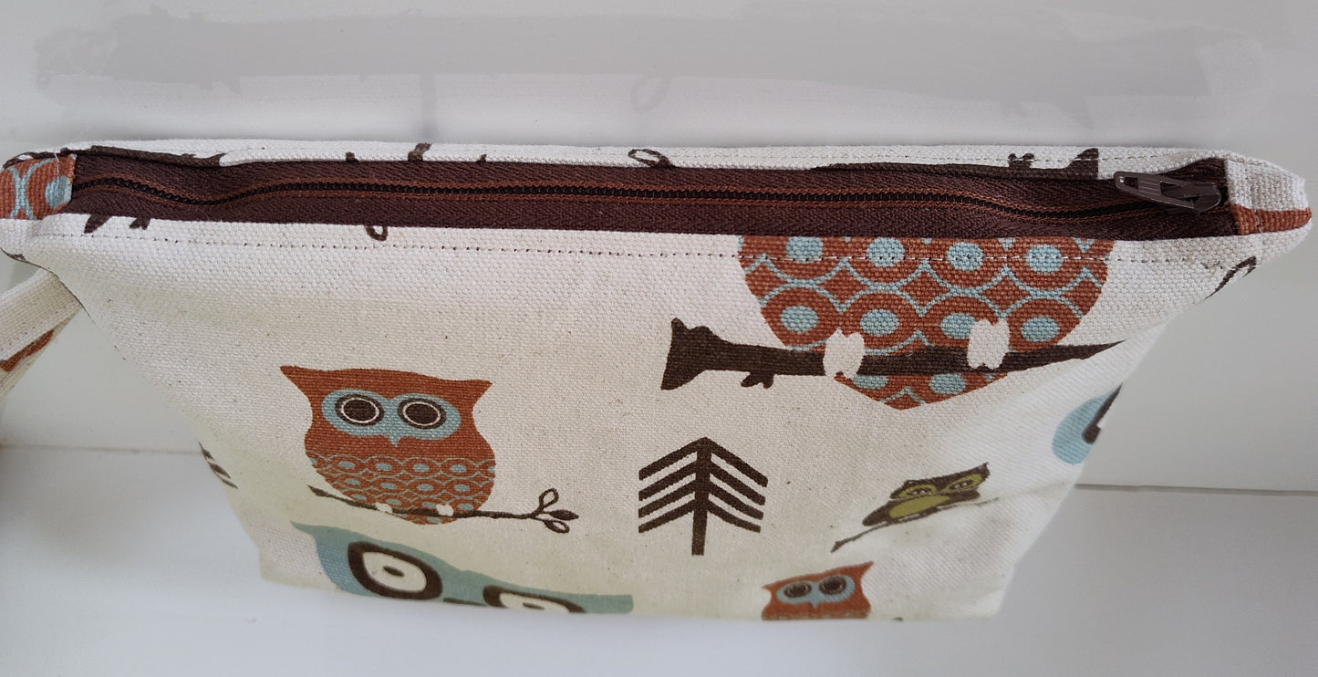 Charming Owl Zippered Pouch with Built-In Handle - Large