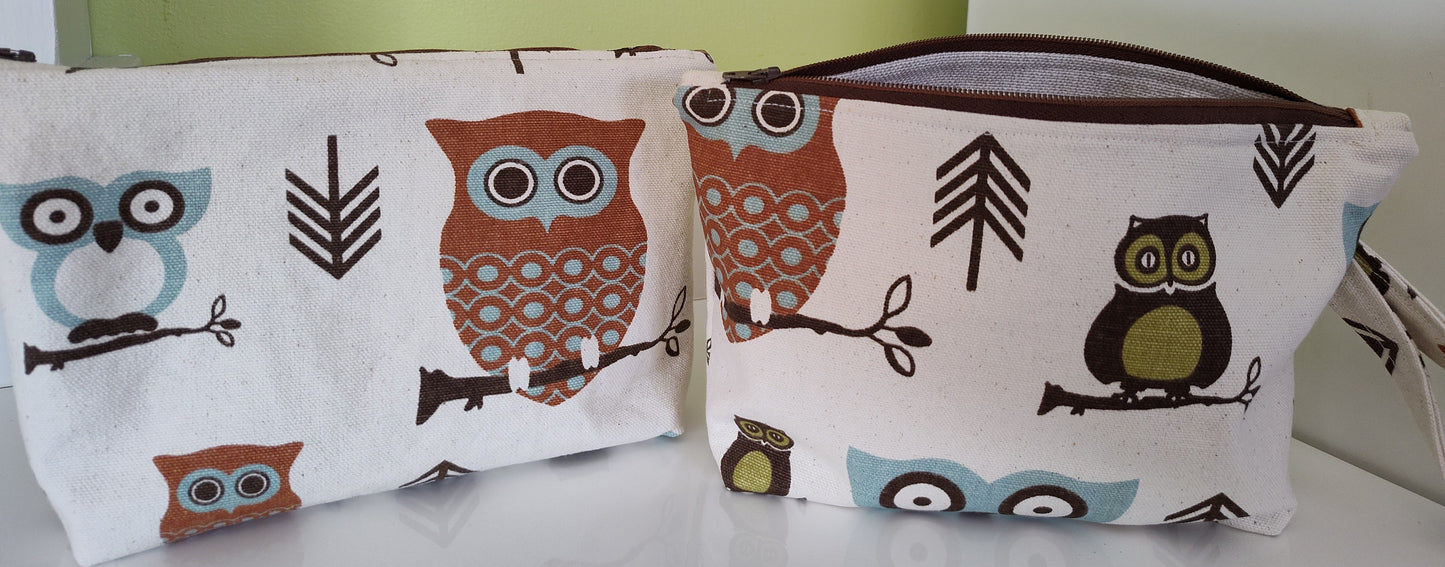 Charming Owl Zippered Pouch with Built-In Handle - Large