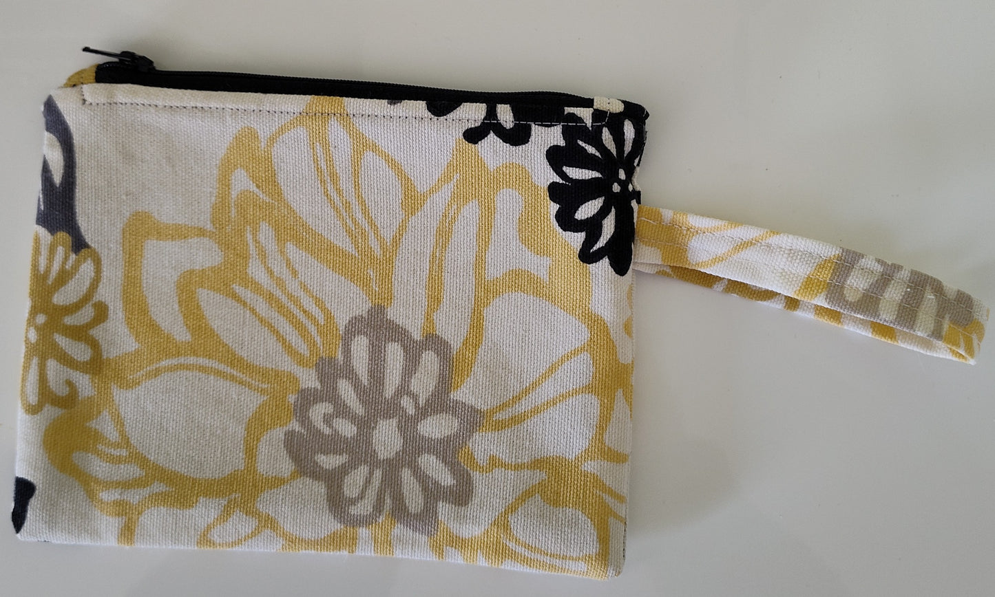Yellow and Black Flower Flat Zippered Pouch