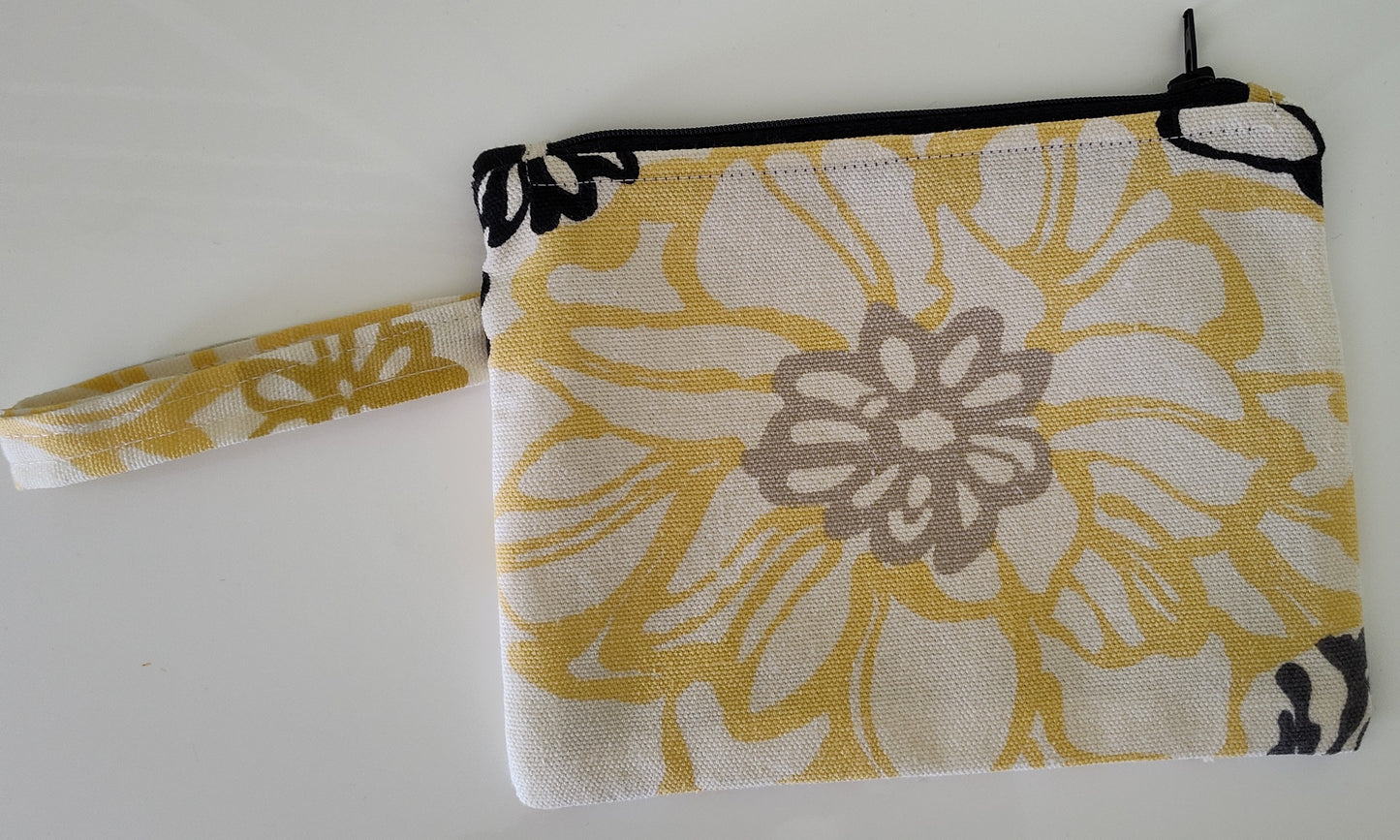 Yellow and Black Flower Flat Zippered Pouch