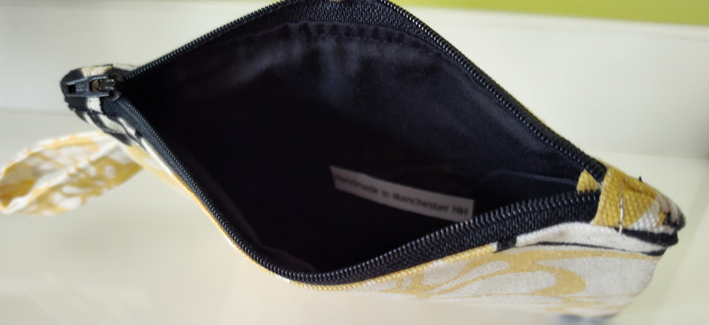 Yellow and Black Flower Flat Zippered Pouch