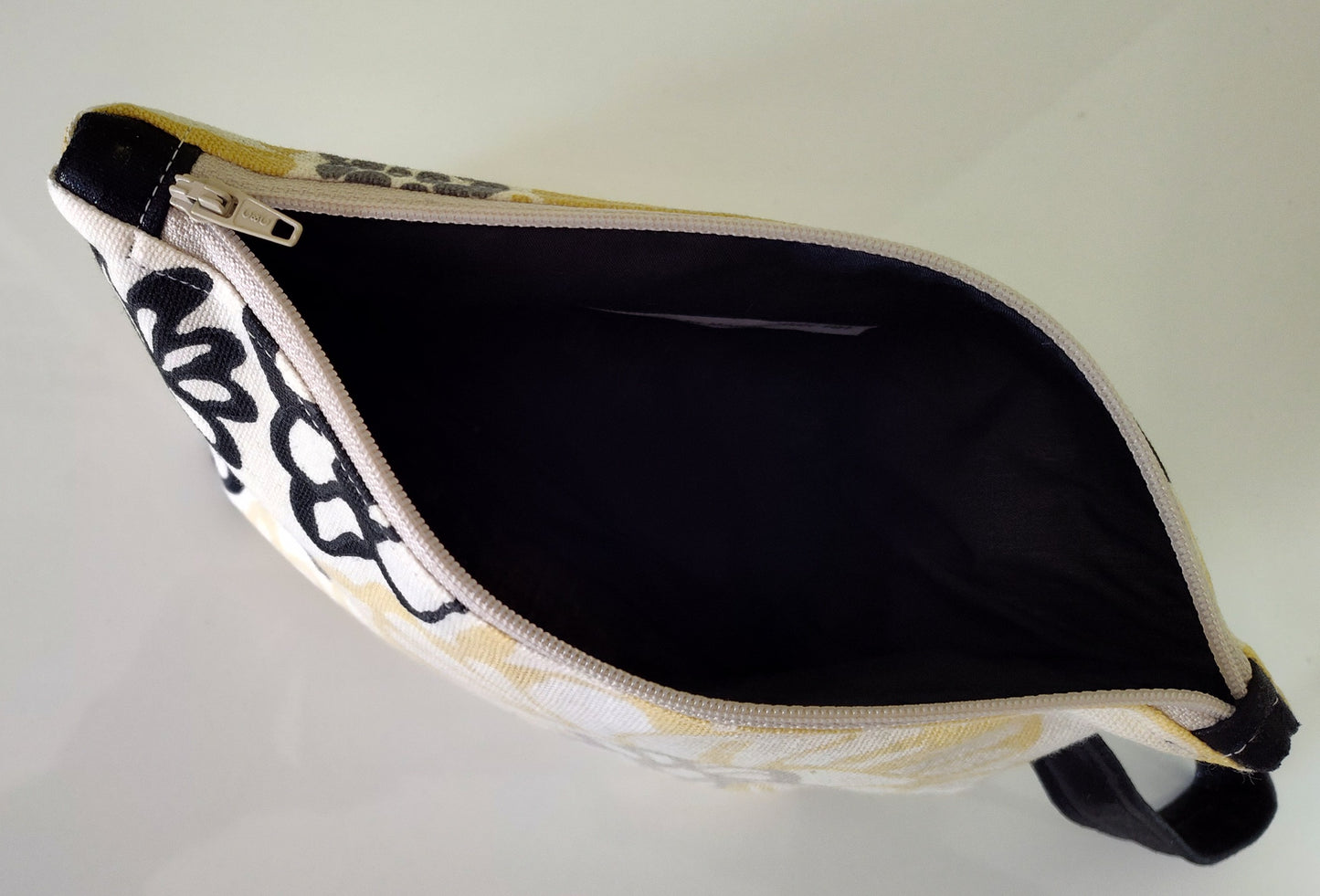 Yellow and Black Flower Cornered Zippered Pouch - Medium
