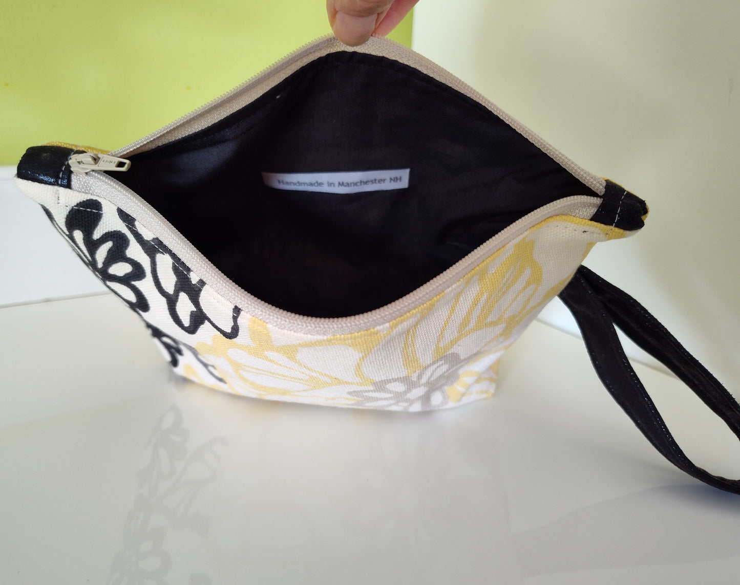 Yellow and Black Flower Cornered Zippered Pouch - Medium