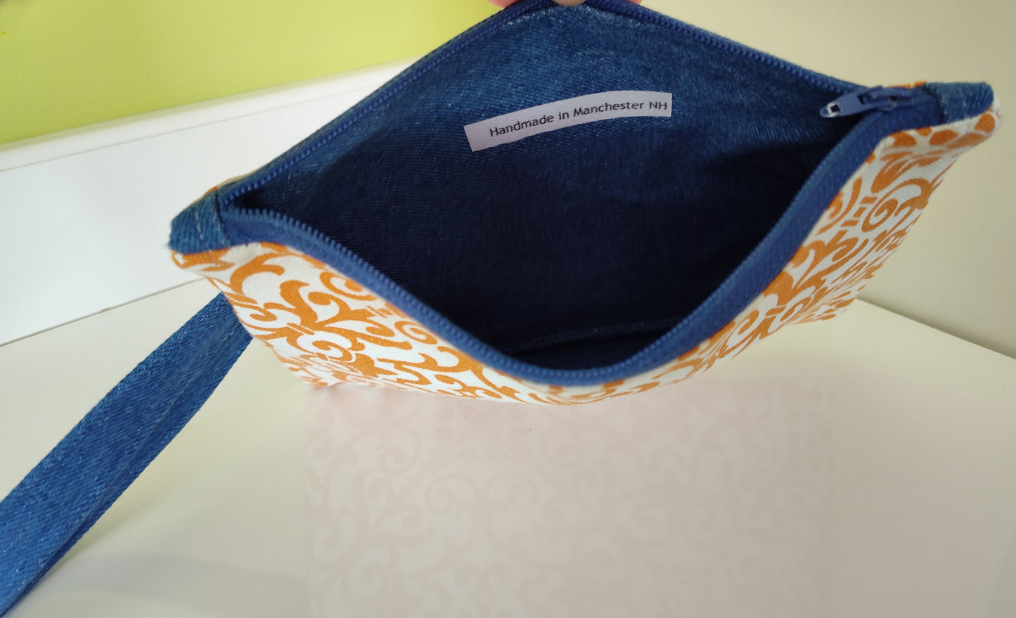Orange Geo Paisley Zippered Pouch with Wrist Handle