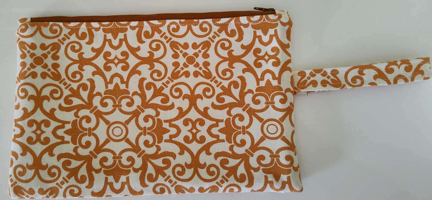 Orange-Paisley Geo Zippered Pouch Wristlet