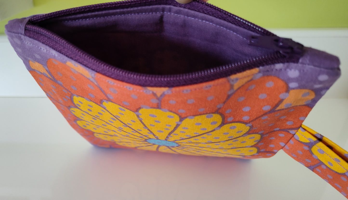 Polka Dot Petals Zippered Pouch With Wrist Handle