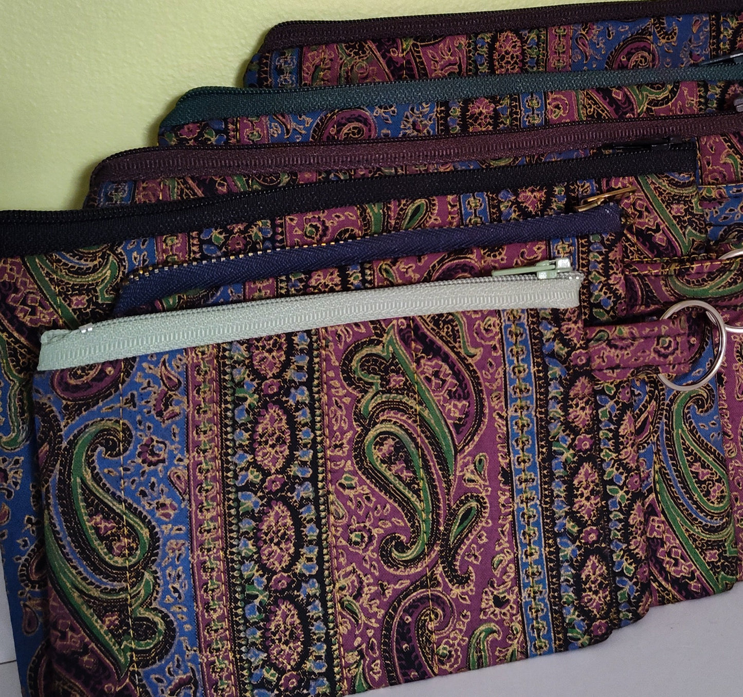 Quilted Paisley Tabbed Zipper Pouch