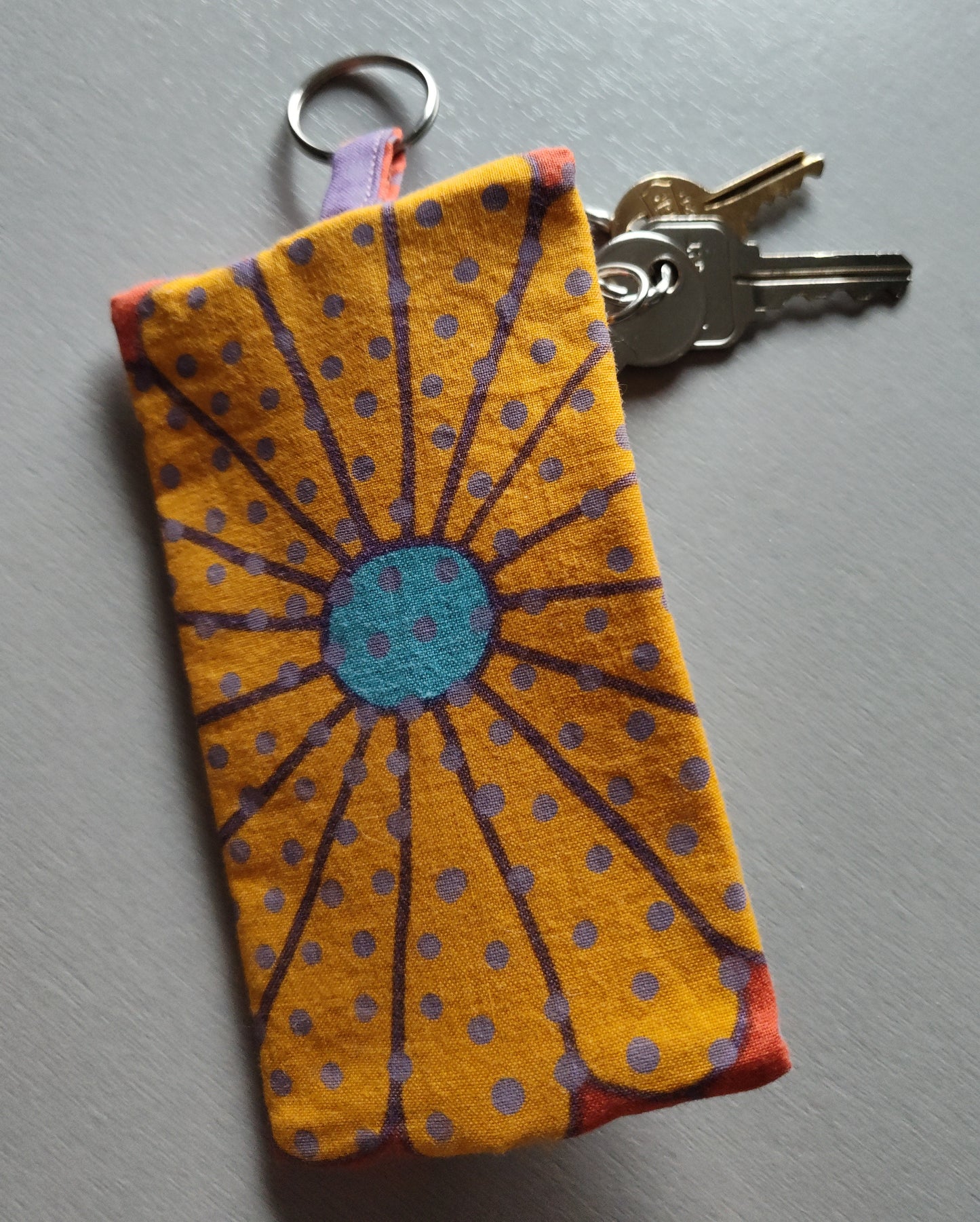 Orange, Flower, Dot Key Pouch