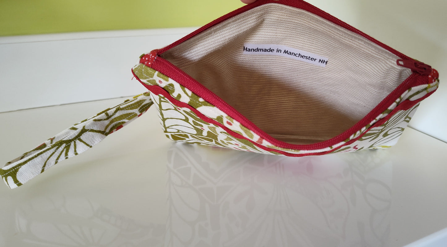 Red Bird Handled Zippered Pouch Wristlet