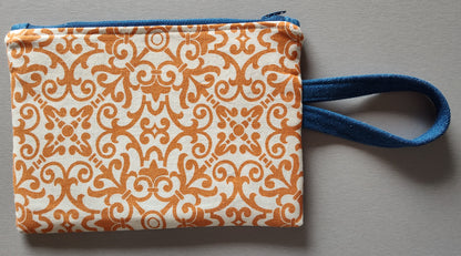 Orange Geo Paisley Zippered Pouch with Wrist Handle