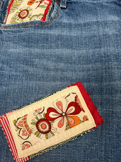 Red Flower Vintage-Inspired Jeans