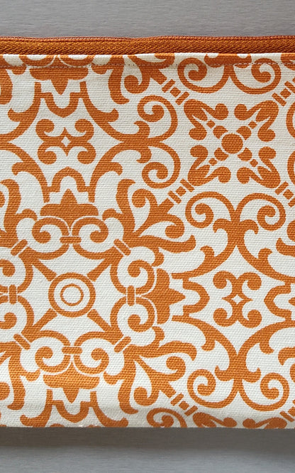 Orange-Paisley Geo Zippered Pouch Wristlet