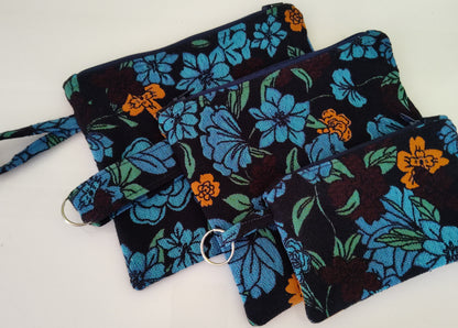 Stunning Blue Flower Tabbed Zipper Pouch