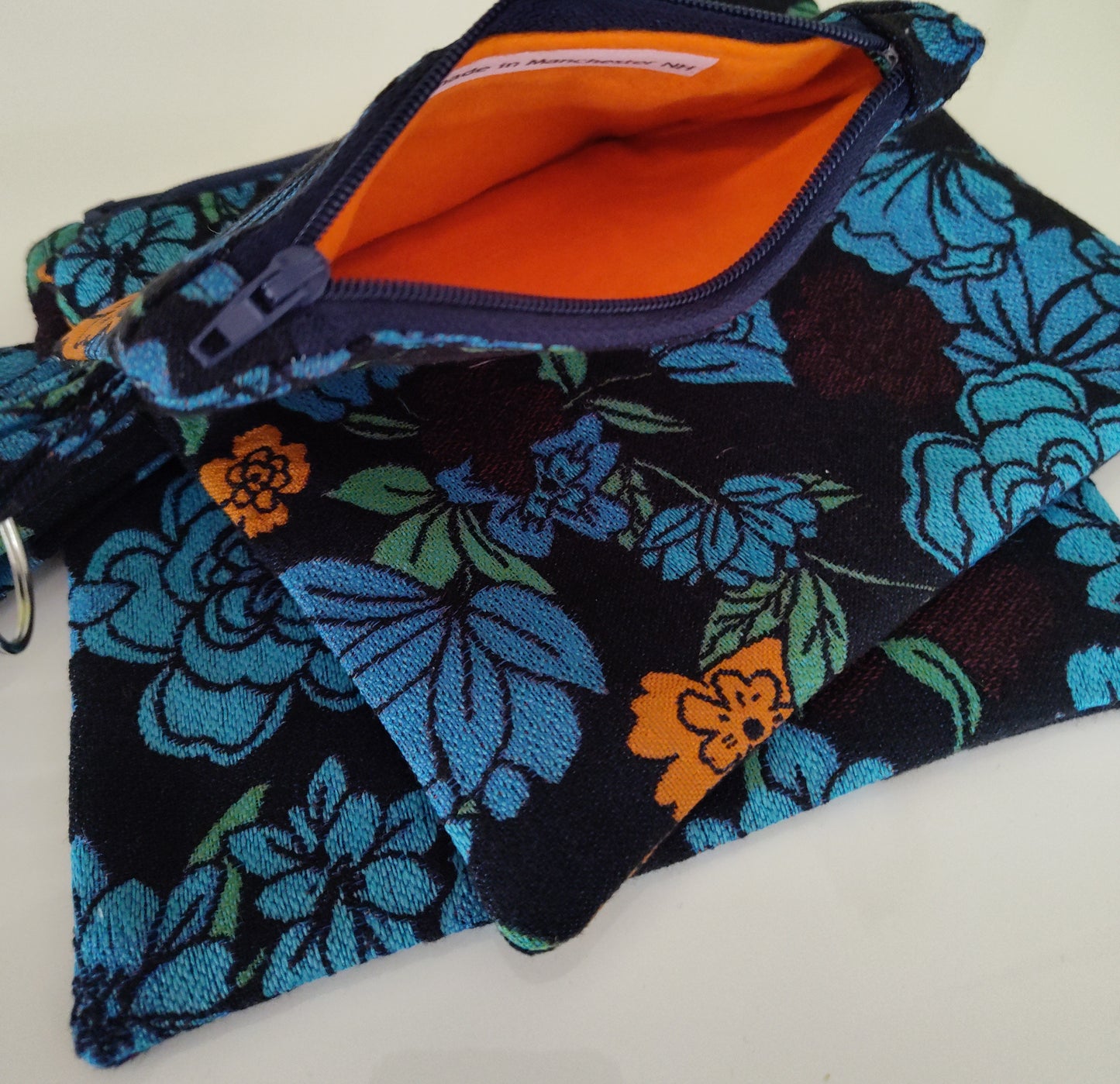 Stunning Blue Flower Tabbed Zipper Pouch