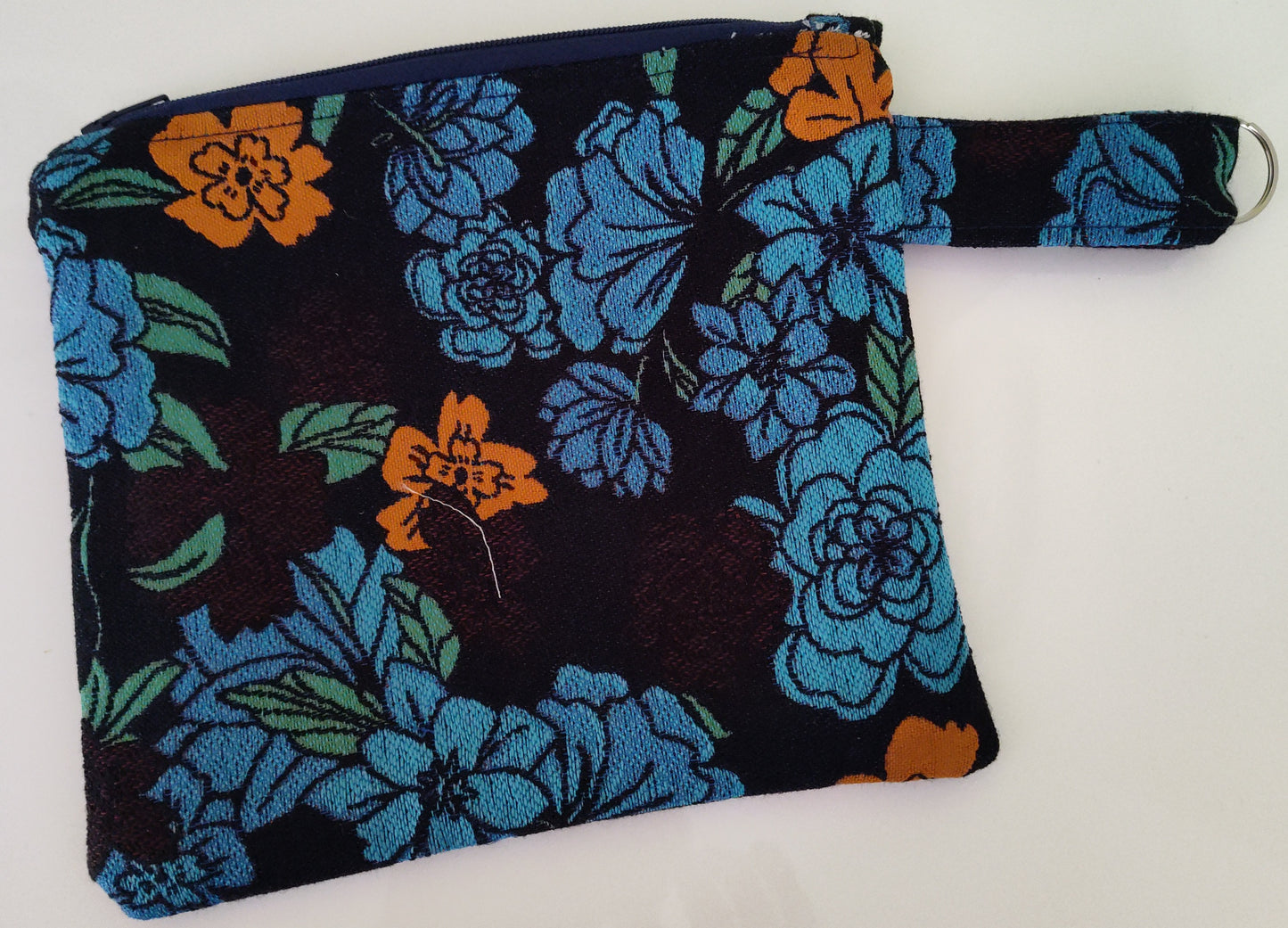 Stunning Blue Flower Tabbed Zipper Pouch