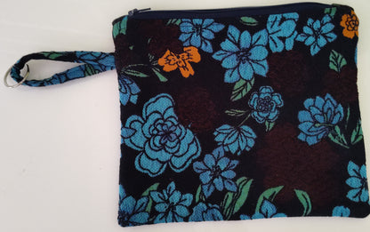 Stunning Blue Flower Tabbed Zipper Pouch