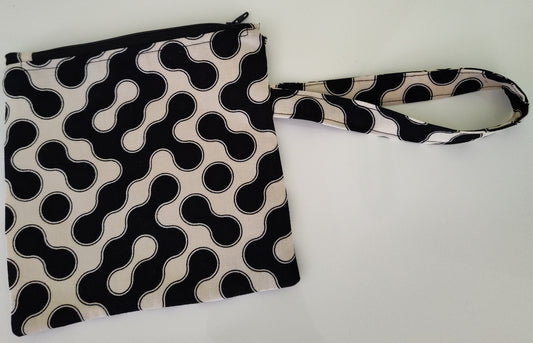 Black and White Handled Zippered Pouch