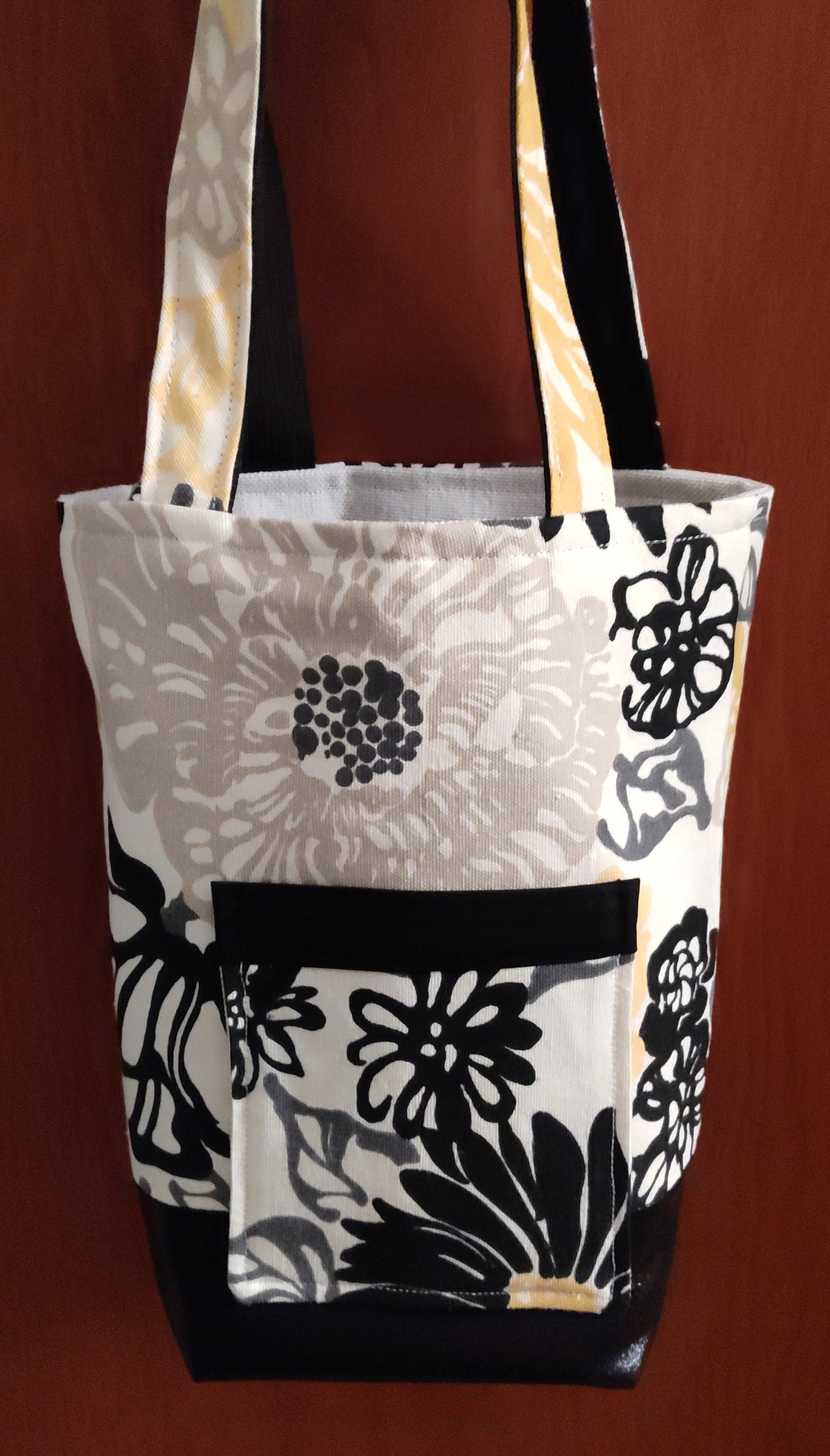Small and Mighty Yellow and Black Flower Canvas Tote