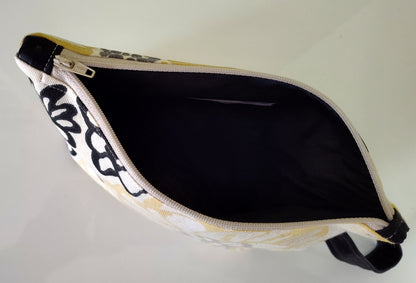 Yellow and Black Flower Cornered Zippered Pouch - Medium