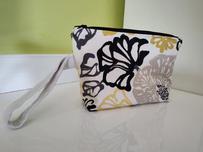 Yellow and Black Flower Cornered Zippered Pouch - Large