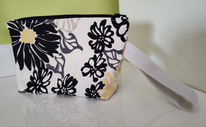 Yellow and Black Flower Cornered Zippered Pouch - Large