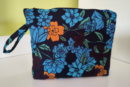 Stunning Blue Flower Handled Zippered Pouch
