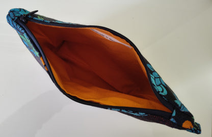 Stunning Blue Flower Handled Zippered Pouch