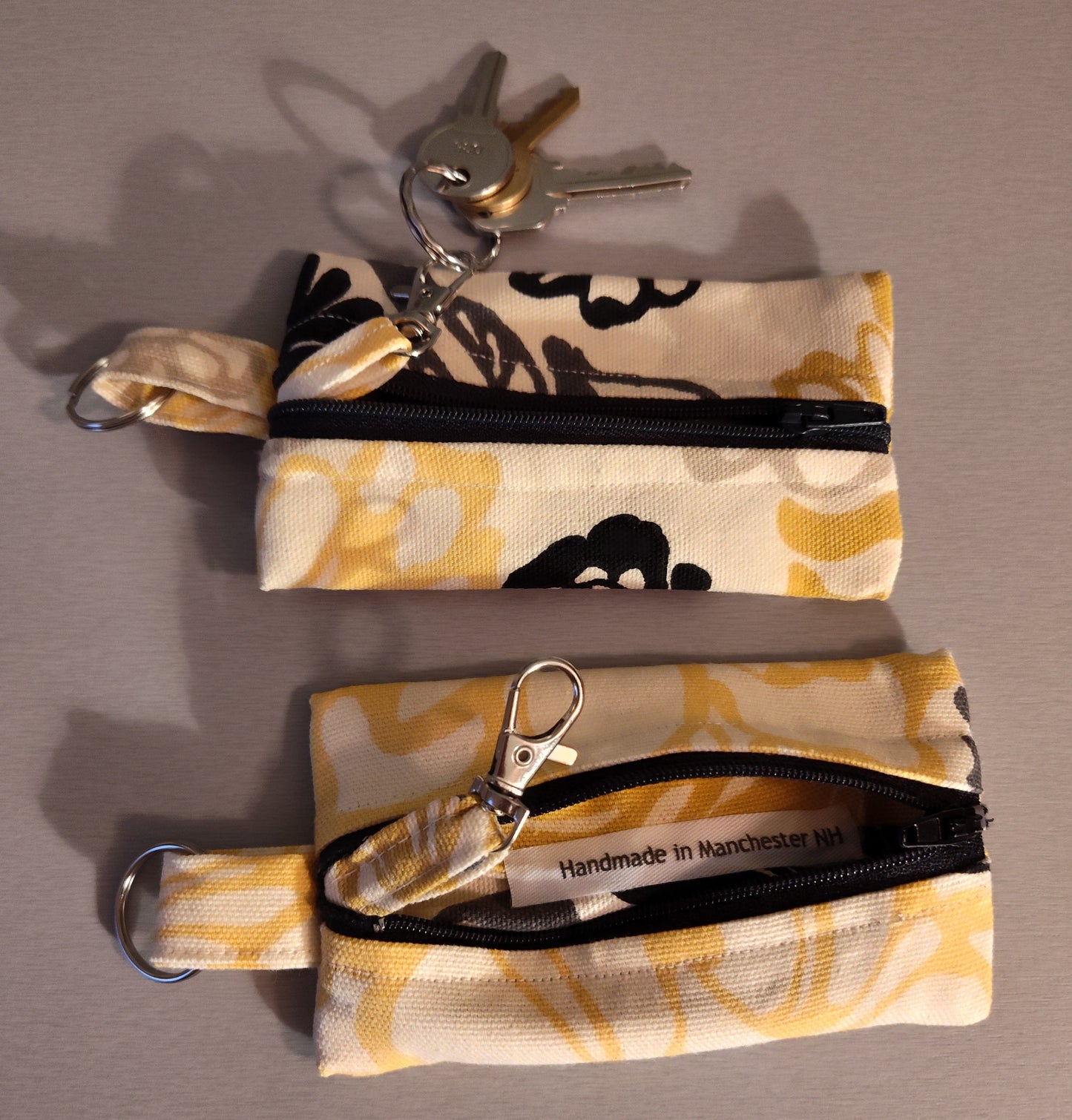 Yellow and Black Flower Key Pouch