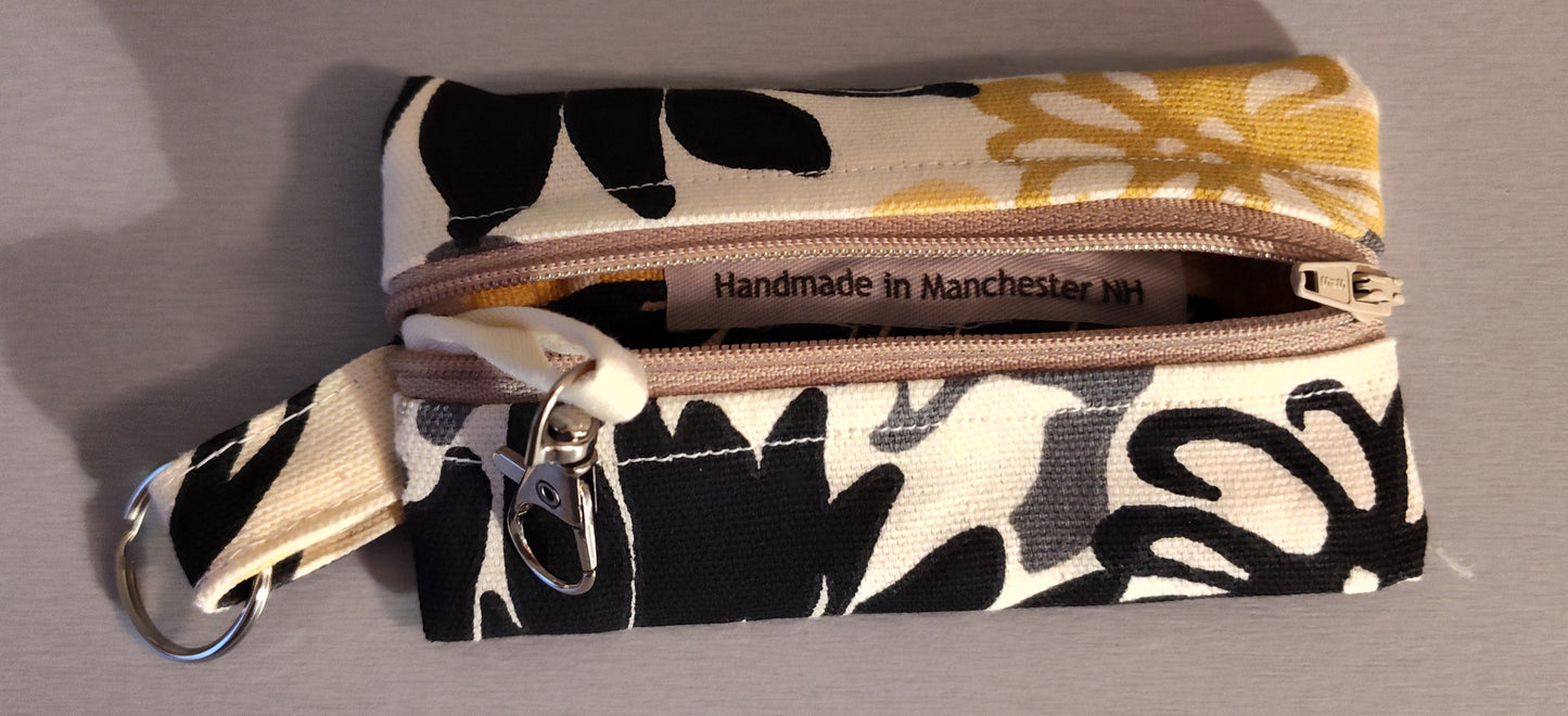 Yellow and Black Flower Key Pouch