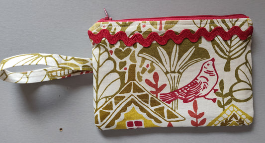 Red Bird Handled Zippered Pouch Wristlet