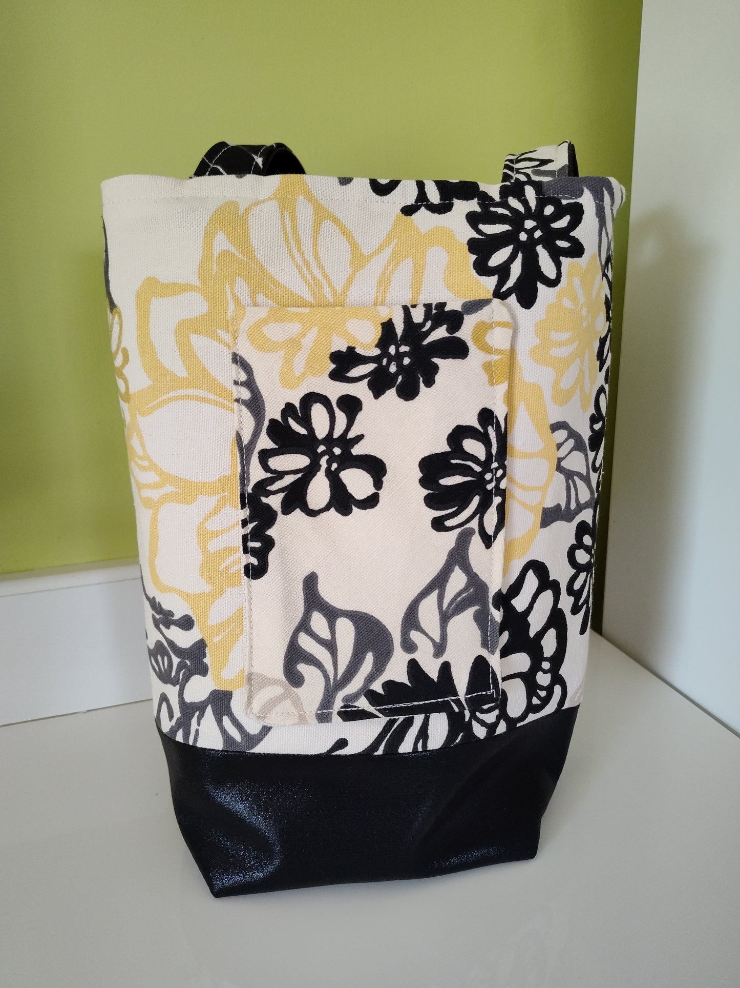 Small and Mighty Yellow and Black Flower Canvas Tote