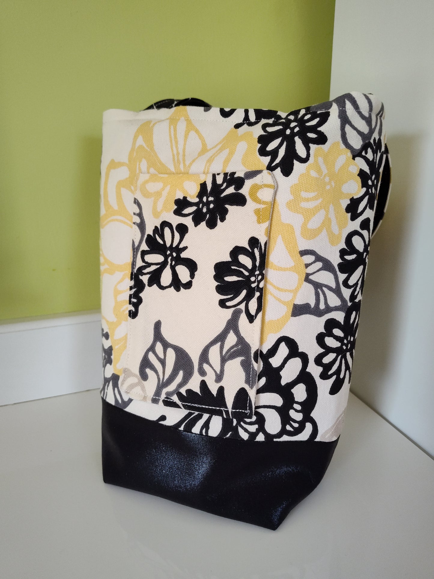 Small and Mighty Yellow and Black Flower Canvas Tote